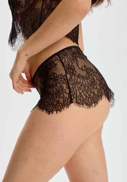 Sheer Eyelash Lace Short Blush Serene Black - STREET STYLE