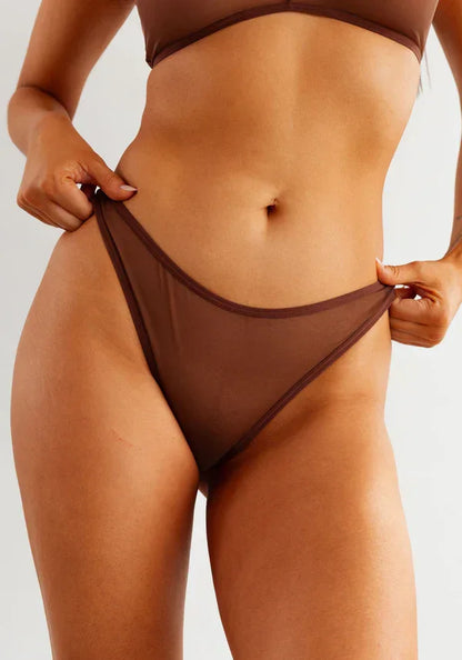 Sheer High-Leg Bikini Panty Blush The Mesh Cocoa - STREET STYLE