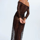 Sheer Lace Off-Shoulded Maxi Dress Blush Cascade Black - STREET STYLE