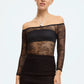Sheer Lace Off-the-Shoulder Bodysuit Blush Cascade Black - STREET STYLE