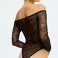 Sheer Lace Off-the-Shoulder Bodysuit Blush Cascade Black - STREET STYLE
