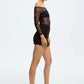 Sheer Lace Off-the-Shoulder Bodysuit Blush Cascade Black - STREET STYLE