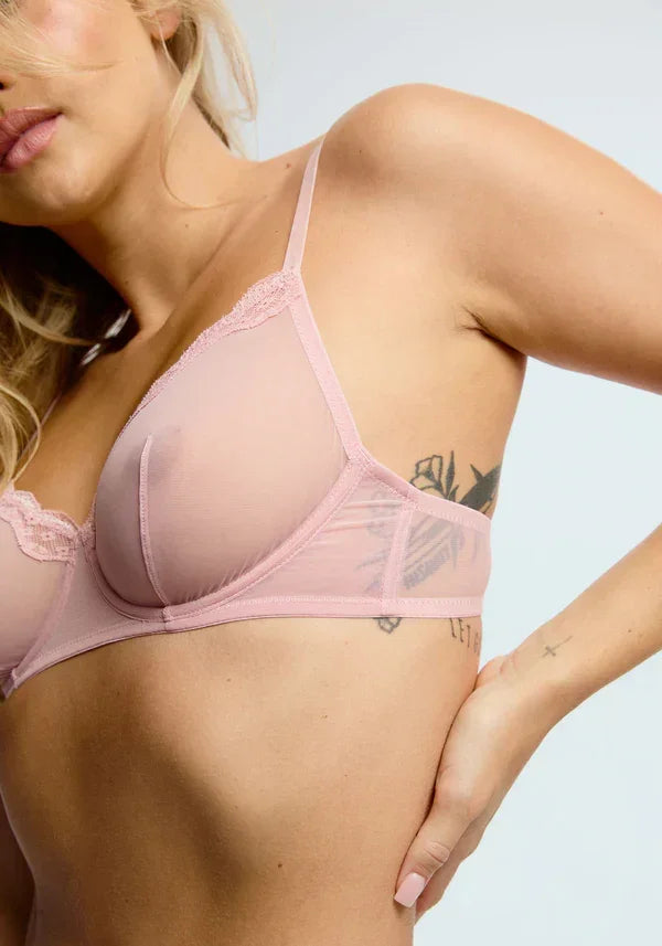 Sheer Mesh Underwire Bra Blush Lotus Rosewater - STREET STYLE