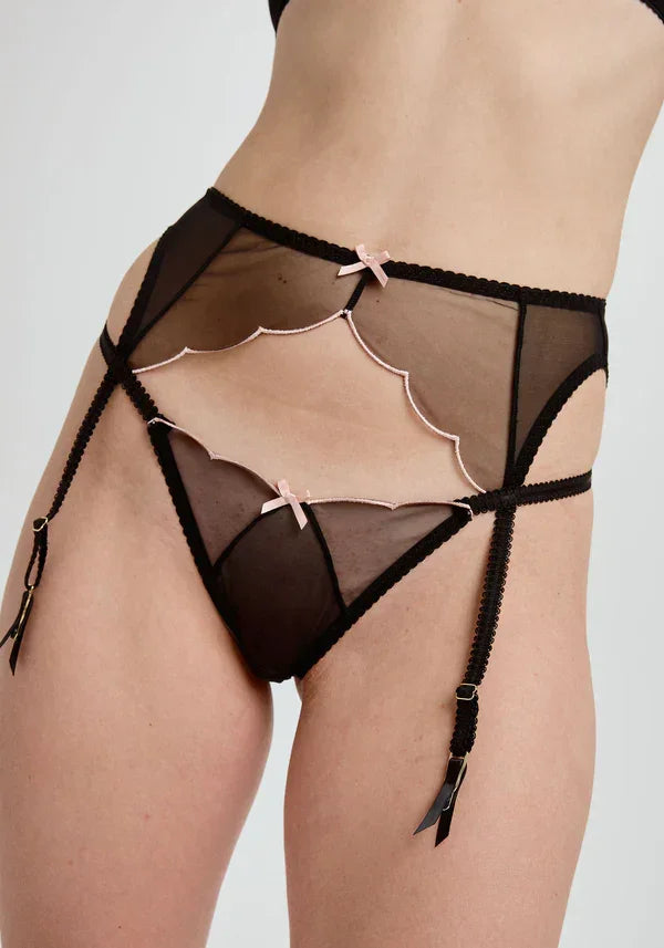Sheer Mesh Scallop Garter Belt Blush Lulu - STREET STYLE