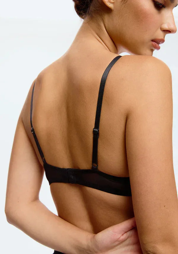 Sheer Mesh Underwire Bra Blush Lotus Black - STREET STYLE