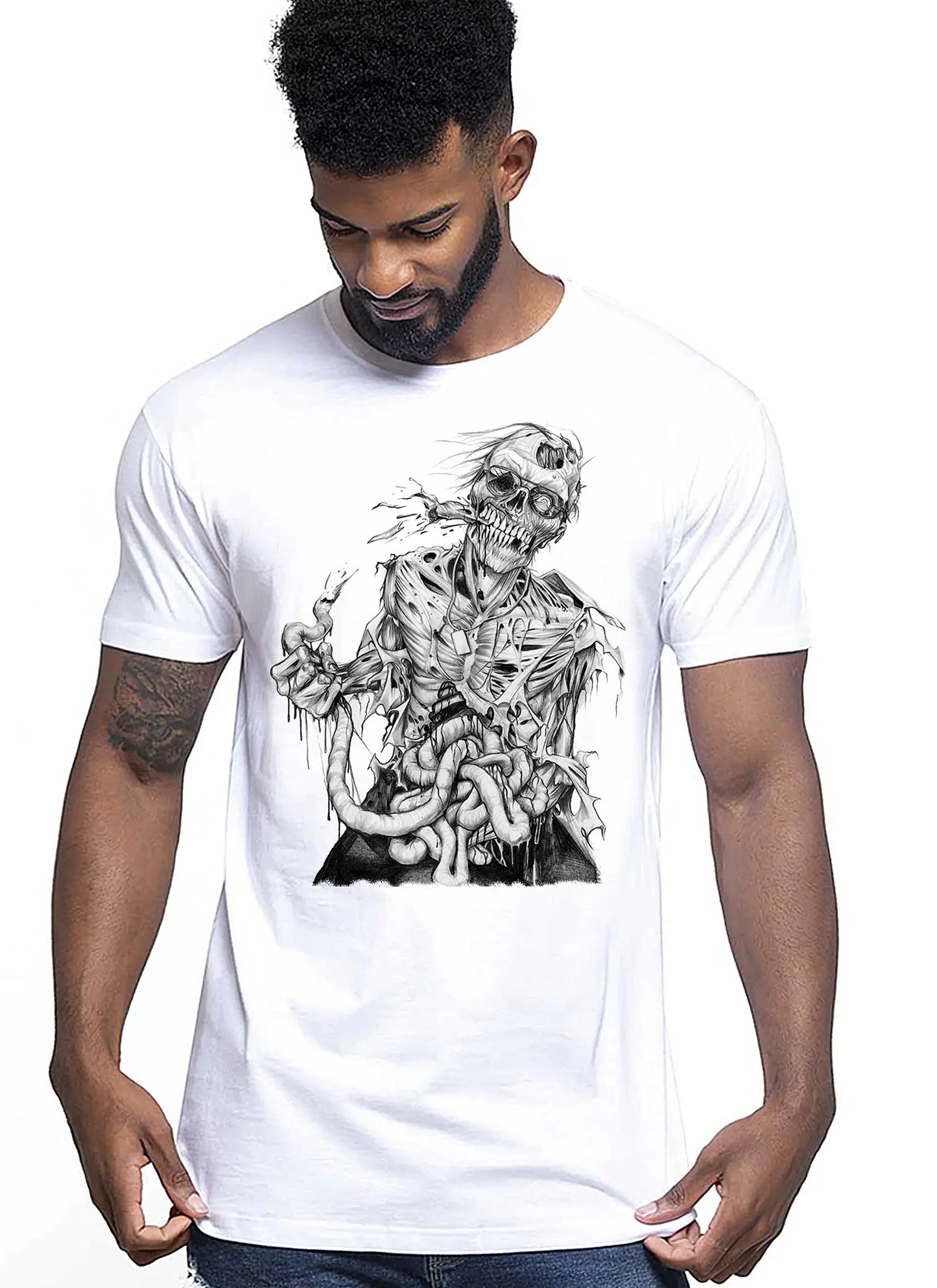 Skull Zombi Silizzato Tattoo 9012 T-shirt Urban Men Uomo 100% Cotone Pettinato JK - STREET STYLE