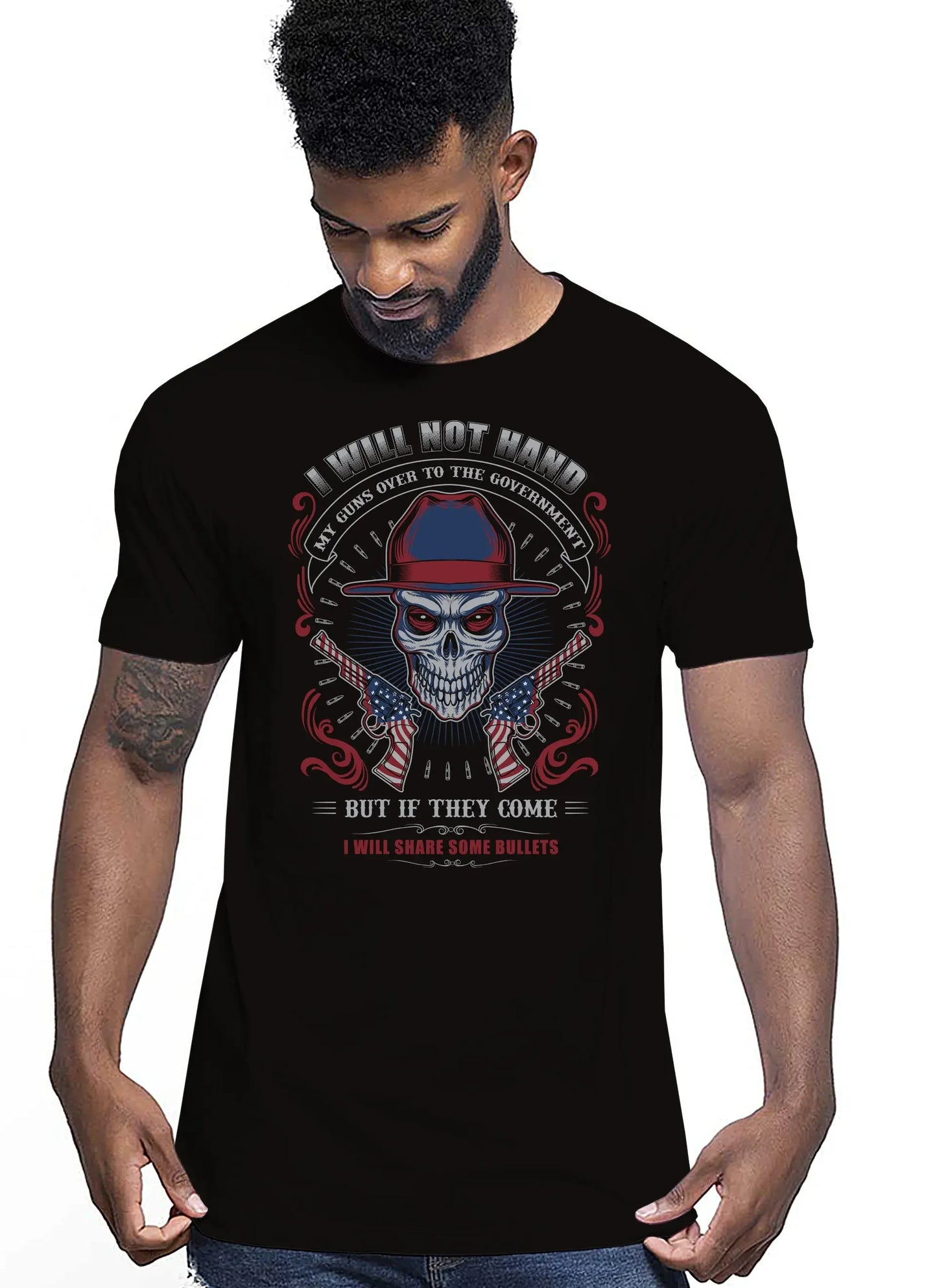 Skull and Guns Skull Boy Tattoo 9050 T-shirt Urban Men Uomo 100% Cotone Pettinato JK - STREET STYLE