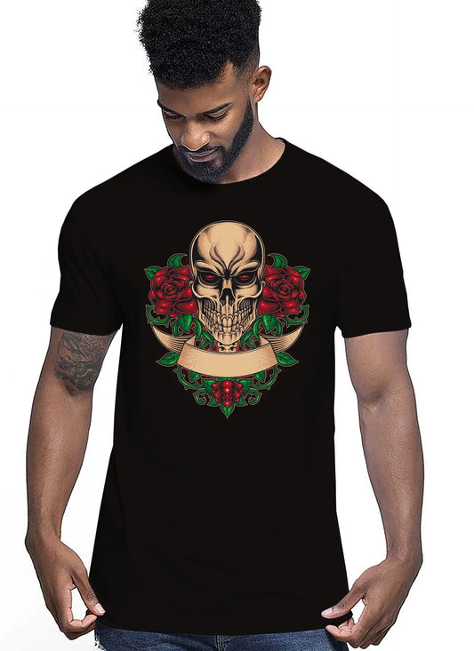 Skull and Roses Skull Motor Tattoo 9051 T-shirt Urban Men Uomo 100% Cotone Pettinato JK - STREET STYLE