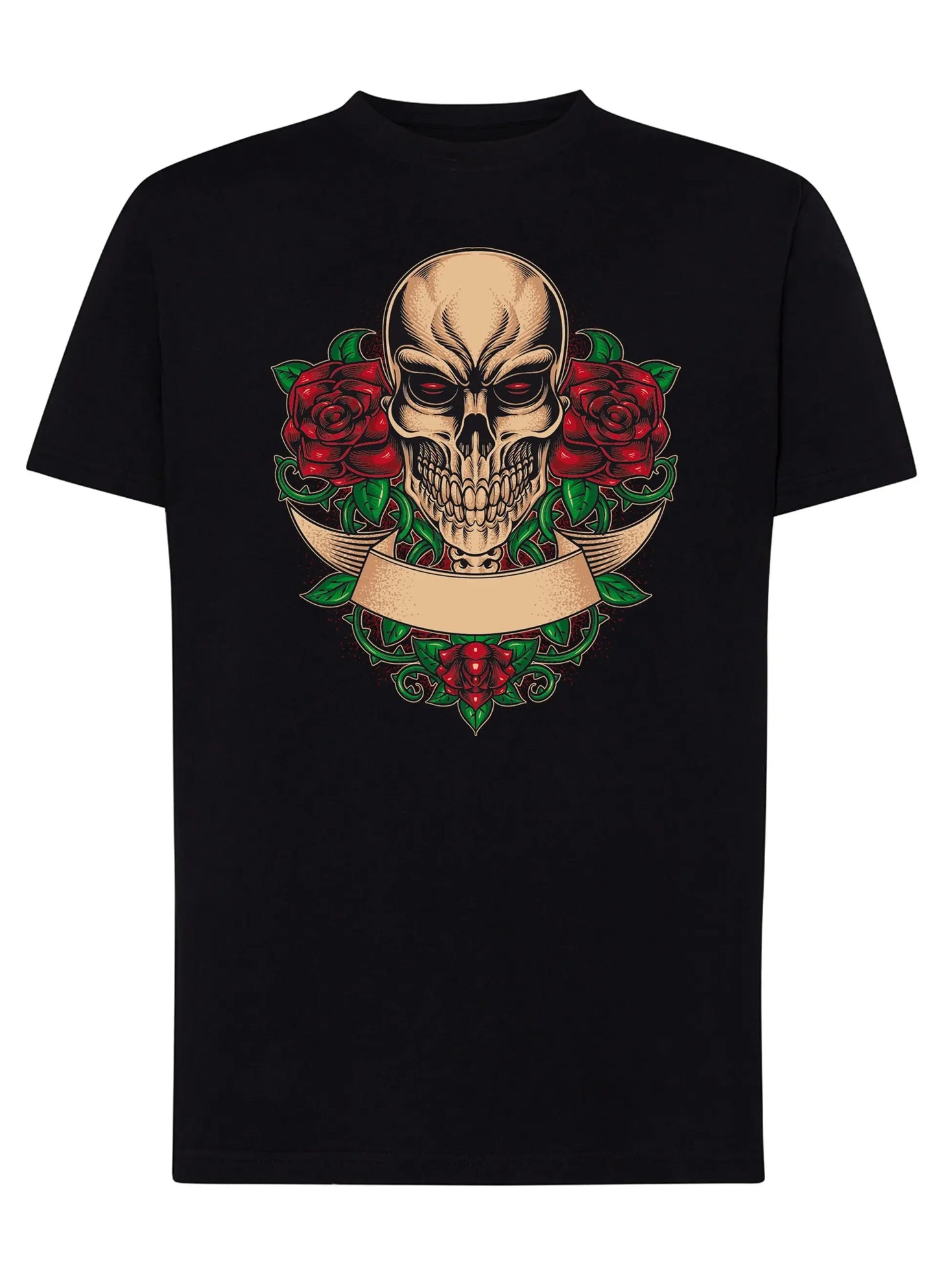 Skull and Roses Skull Motor Tattoo 9051 T-shirt Urban Men Uomo 100% Cotone Pettinato JK - STREET STYLE