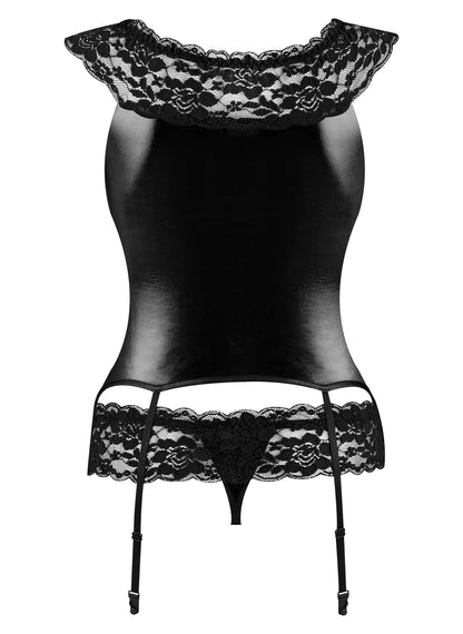 Soft Bustier Garter & String Set Beauty Night Raven - STREET STYLE