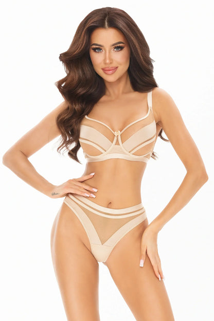 Soft Sheer Mesh Balconette Bra Axami Stripe Nude - STREET STYLE