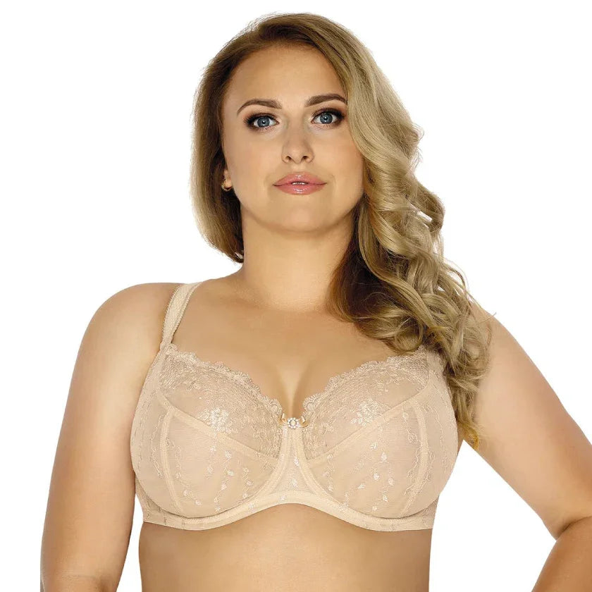 Sheer Lace Full Figure Bra Aurora Beige - STREET STYLE