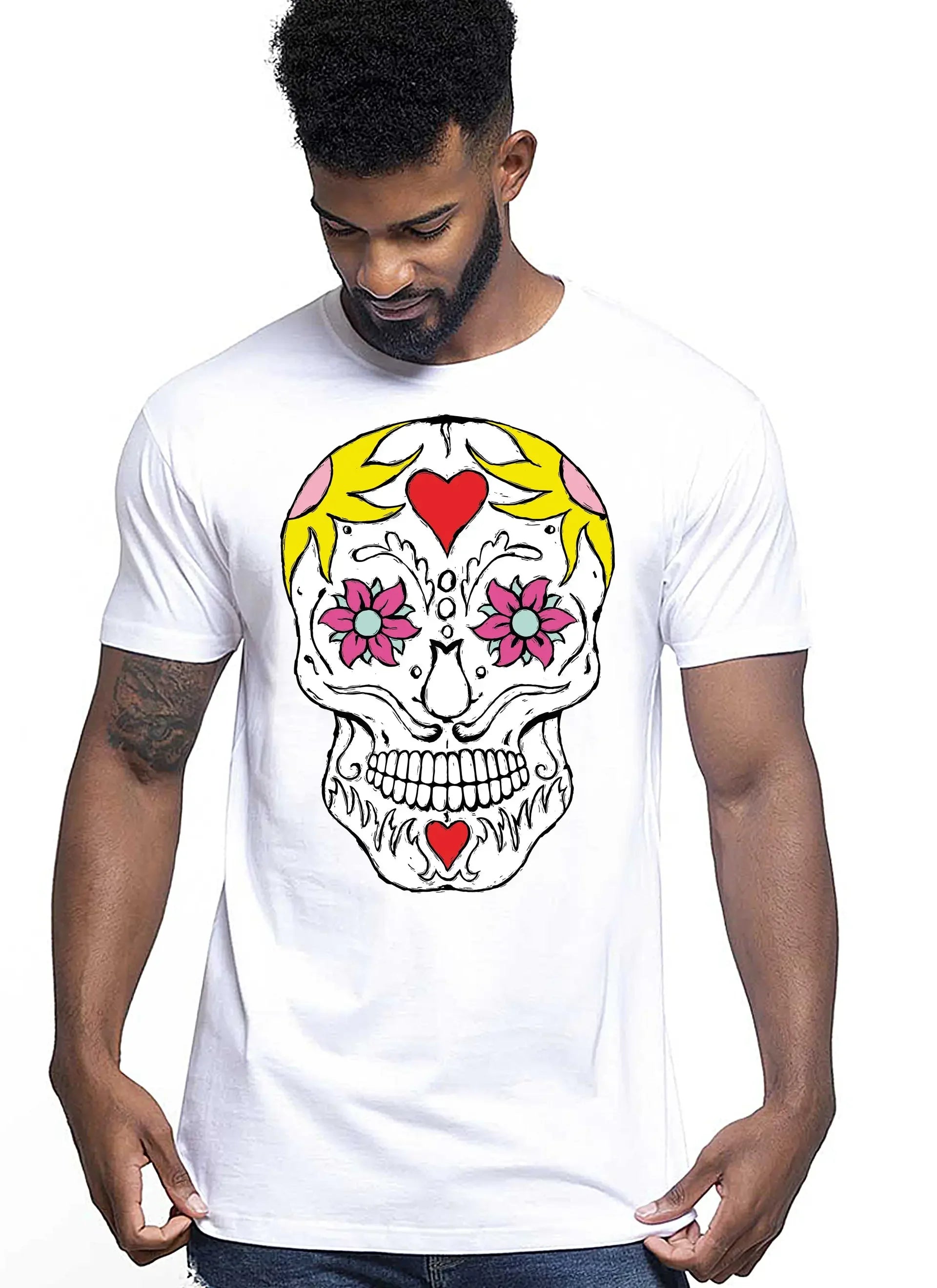 Sull Flor Skull Zombi Tattoo 9021 T-shirt Urban Men Uomo 100% Cotone Pettinato JK - STREET STYLE