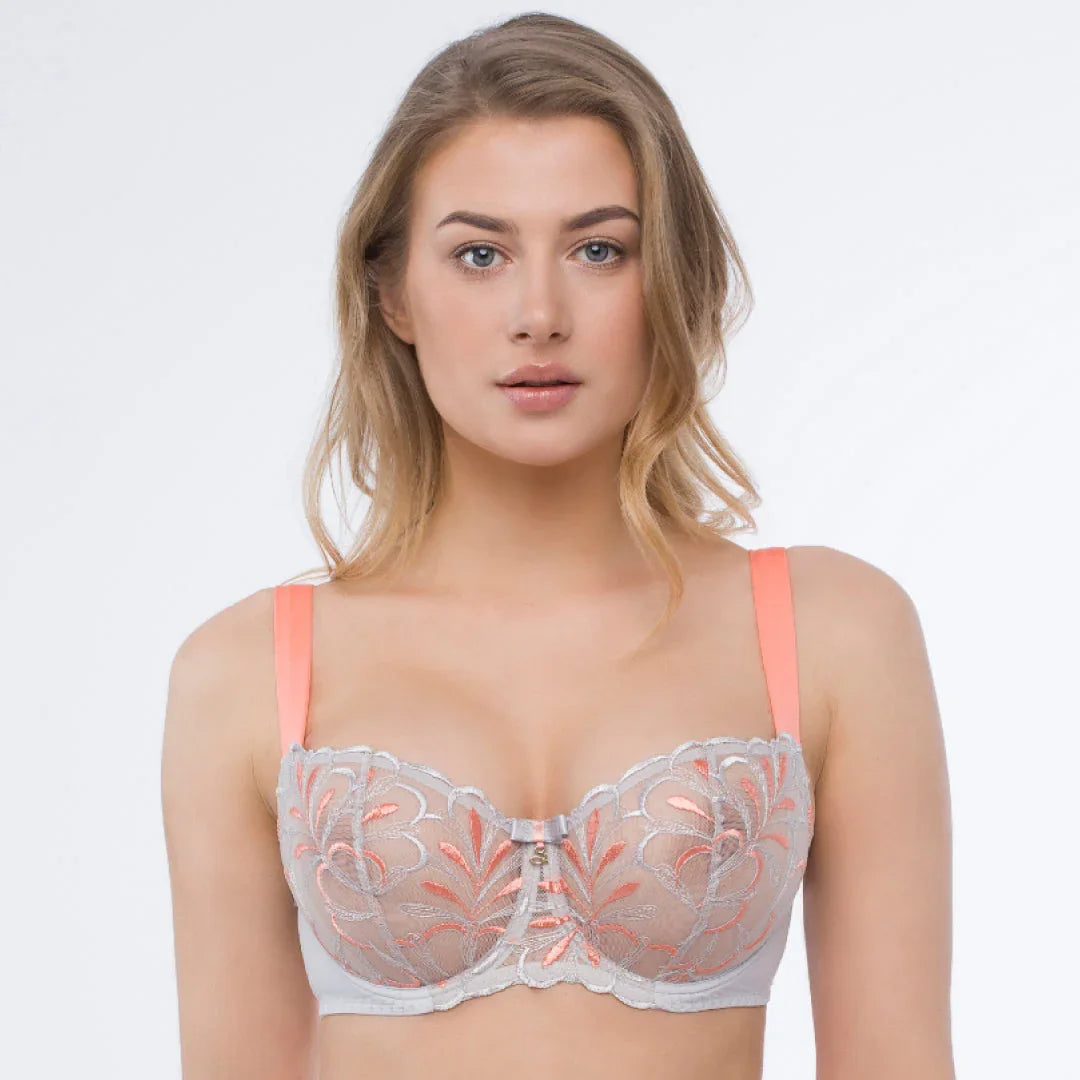 Sheer Mesh Embroidered Balconette Bra Sweet - STREET STYLE