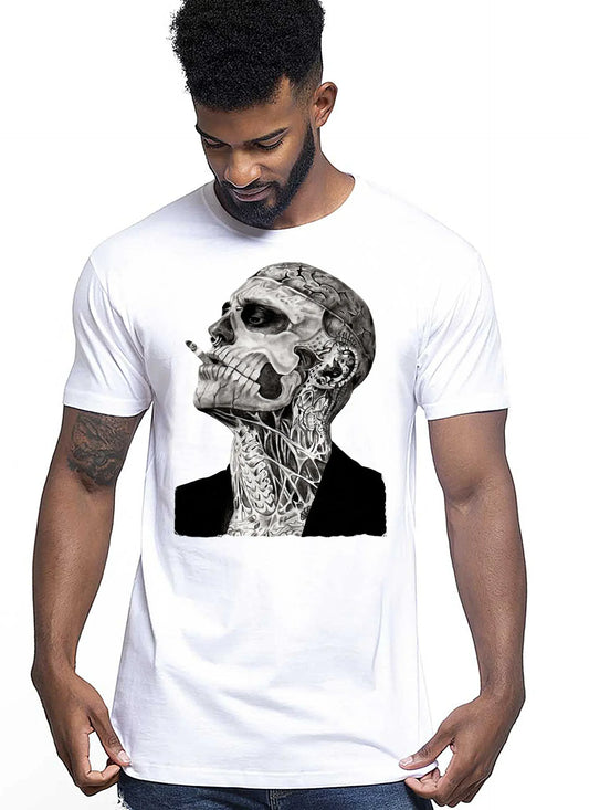 Tattoo Uman Men Cigar Skull Zombi Tattoo 9024 T-shirt Urban Men Uomo 100% Cotone Pettinato JK - STREET STYLE