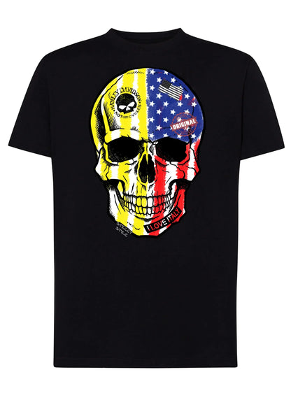 Teschio America Gold Tattoo 9072 T-shirt Urban Men Uomo 100% Cotone Pettinato JK - STREET STYLE