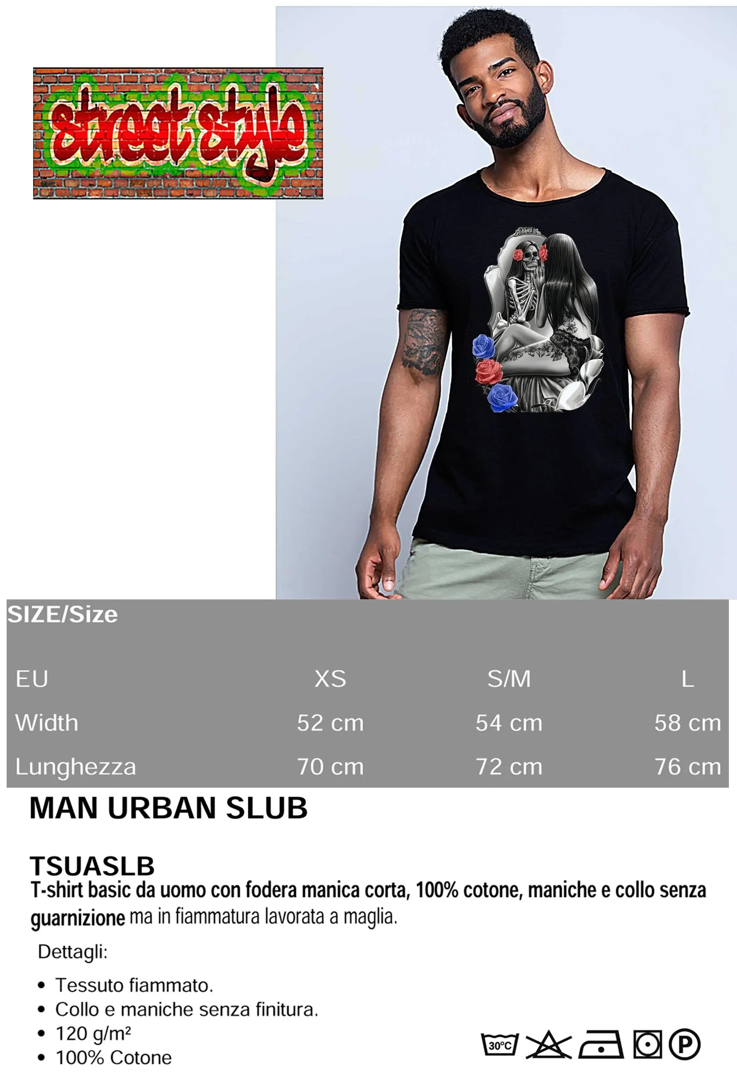 Vanity Tattoo Skull - T-shirt Uomo Cotone Fiammato - STREET STYLE