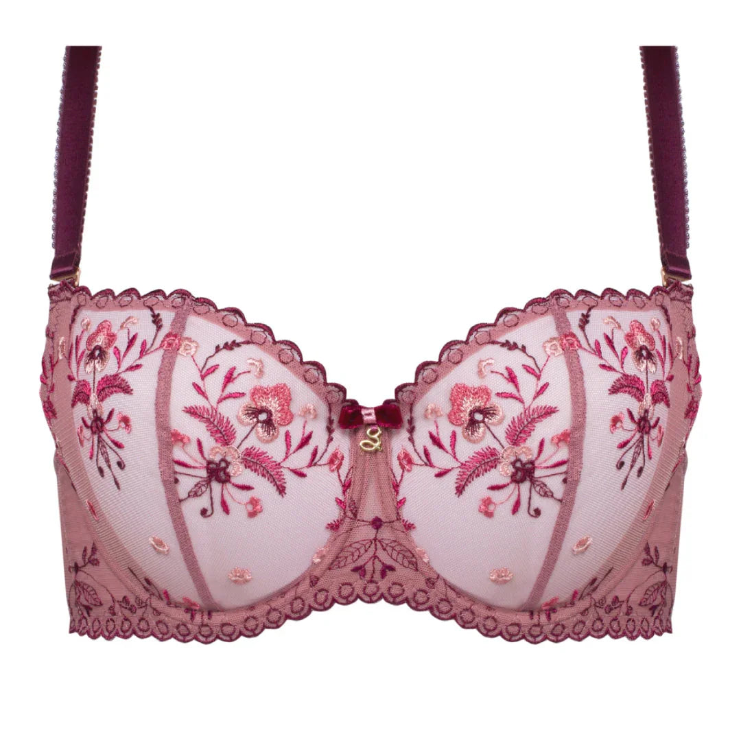 Sheer Mesh Embroidered Balconette Bra Viola - STREET STYLE