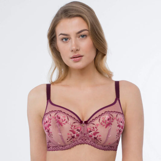Sheer Mesh Embroidered Full Cup Bra Viola - STREET STYLE