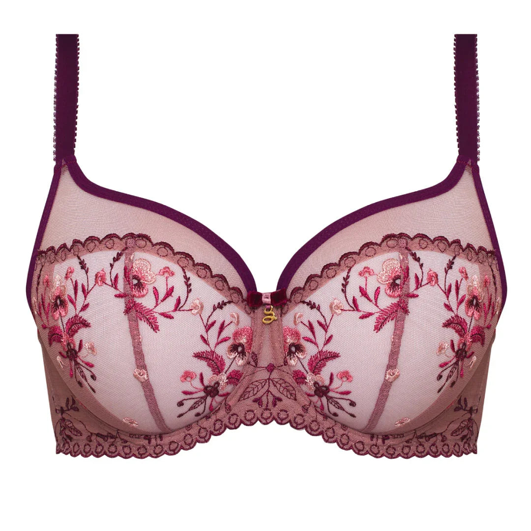 Sheer Mesh Embroidered Full Cup Bra Viola - STREET STYLE