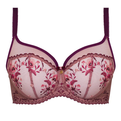 Sheer Mesh Embroidered Full Cup Bra Viola - STREET STYLE