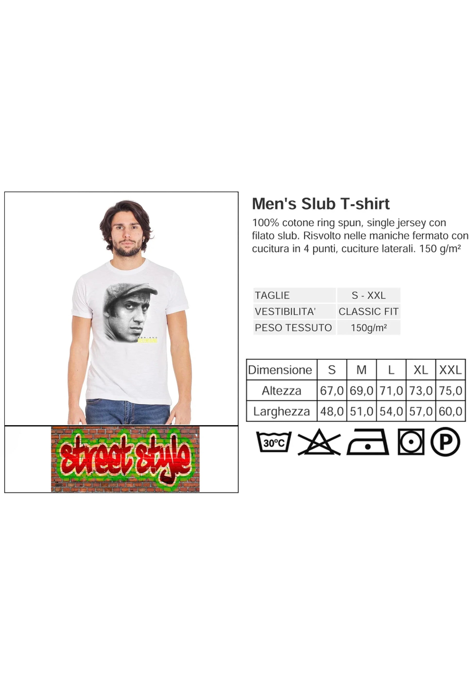 T-shirt uomo streetwear bianca in cotone con stampa artista italiano, stile urban casual.