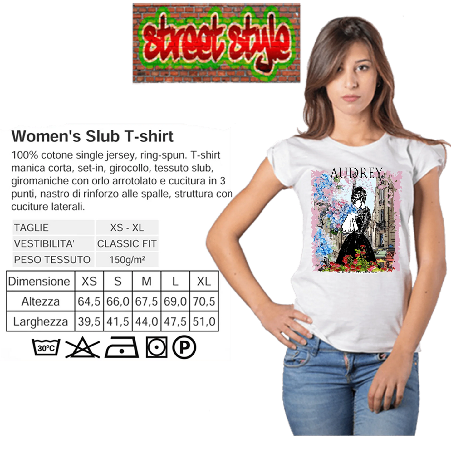 T-shirt Audrey Hepburn Donna Slub - Cotone Bio - STREET STYLE