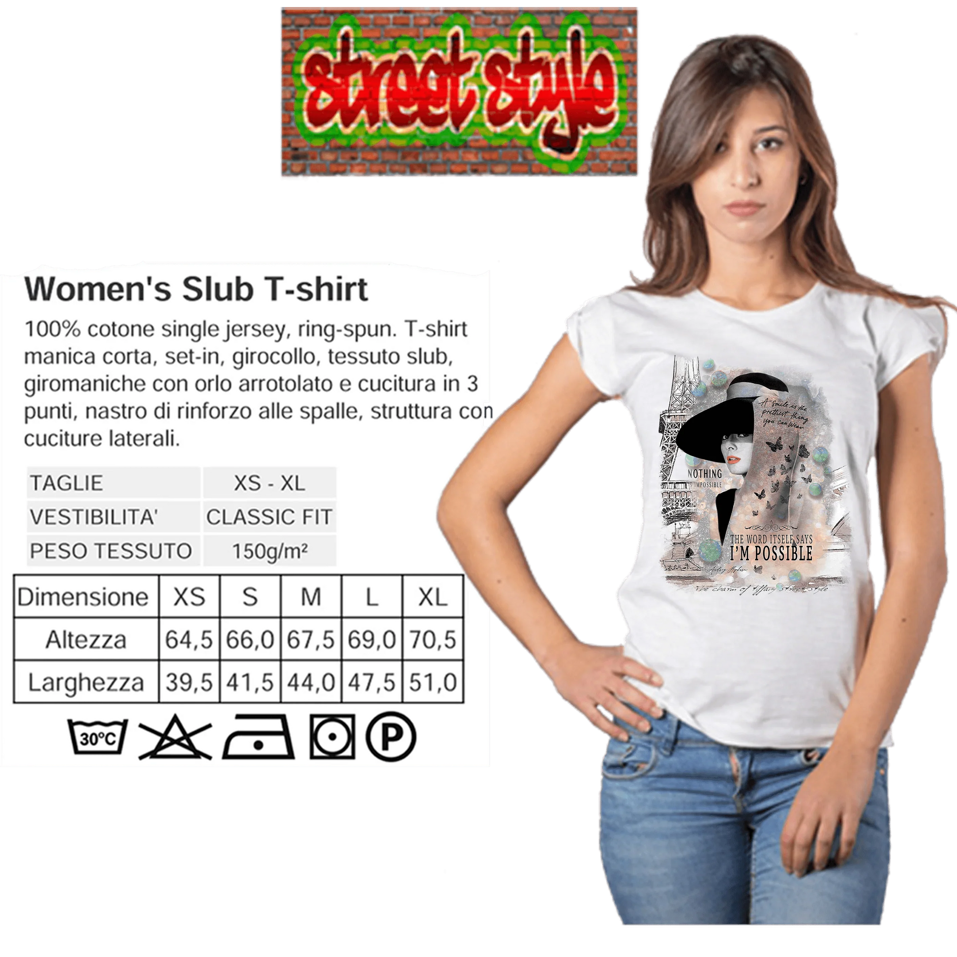 T-shirt Audrey Hepburn Donna Slub - Cotone Bio - STREET STYLE