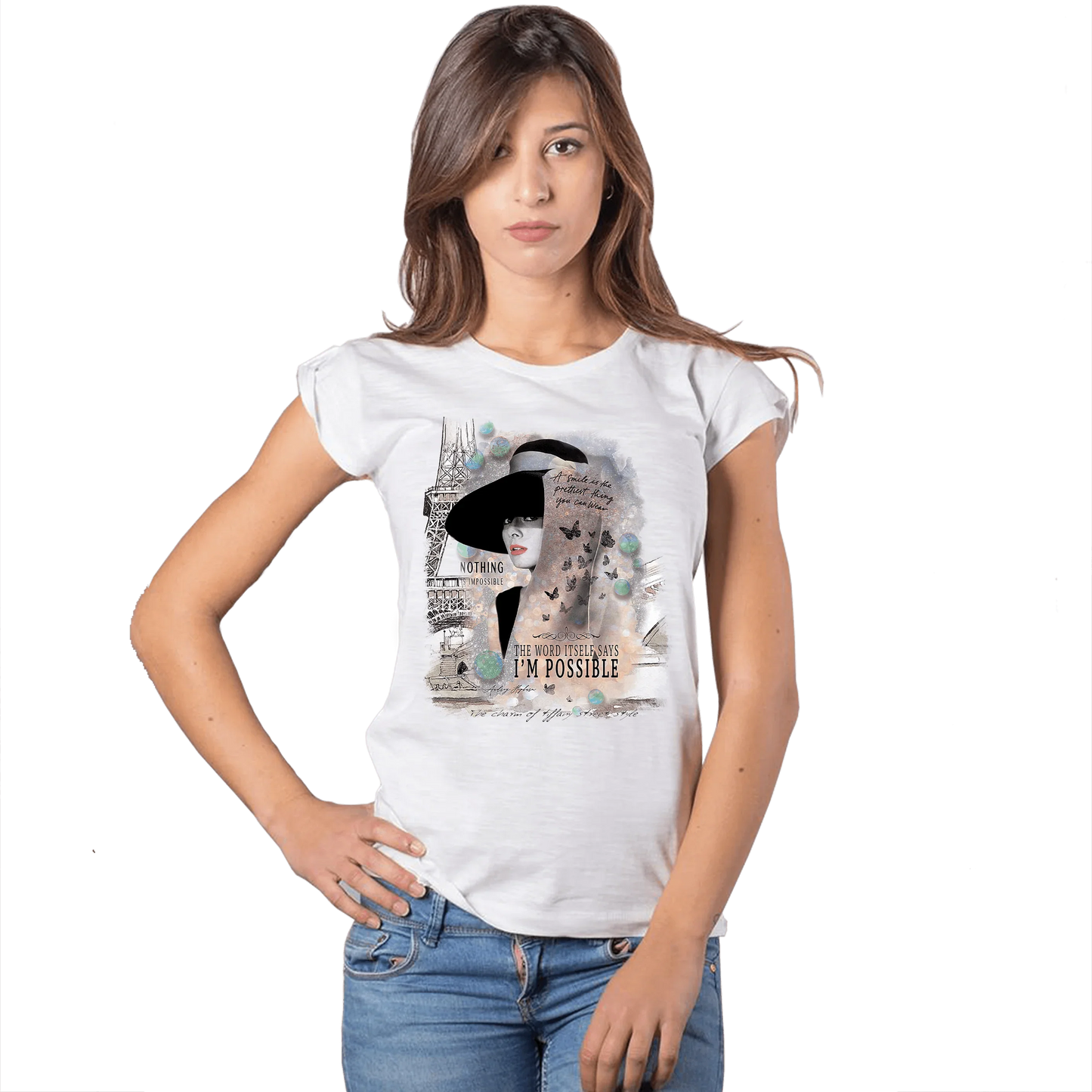 T-shirt Audrey Hepburn Floral - Cotone Bio Slub - STREET STYLE