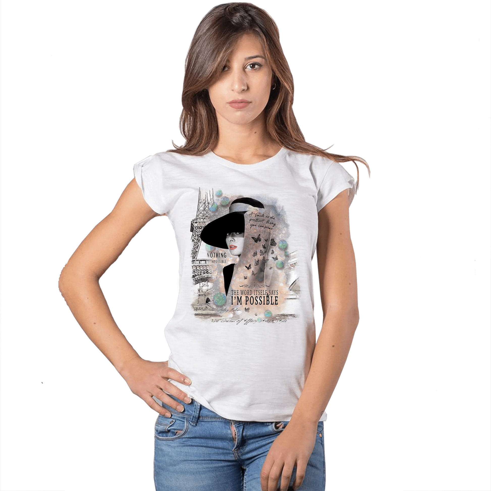 T-shirt Audrey Hepburn Floral - Cotone Bio Slub - STREET STYLE
