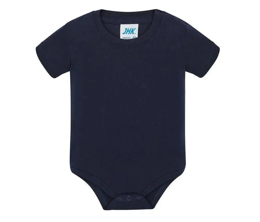 Body neonato blu navy a maniche corte in cotone, streetwear essenziale JHK.