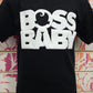 Maglietta streetwear nera con scritta Boss Baby in rilievo bianca, stile urban fashion.