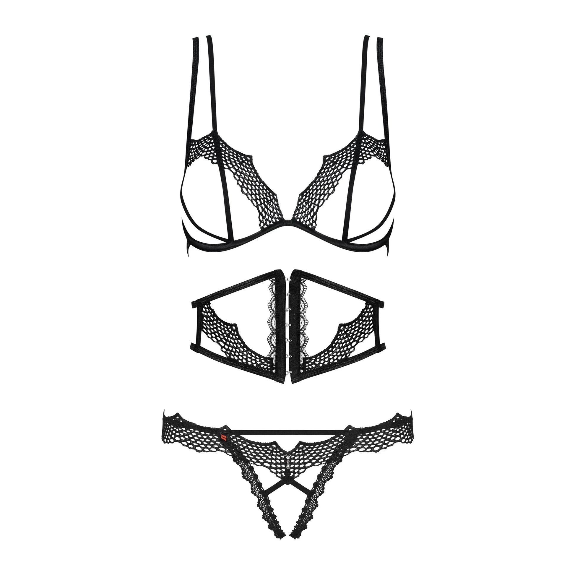 Ultra Sexy Open Cup Crotchless String 3 Piece Lingerie Set Bravelle - STREET STYLE