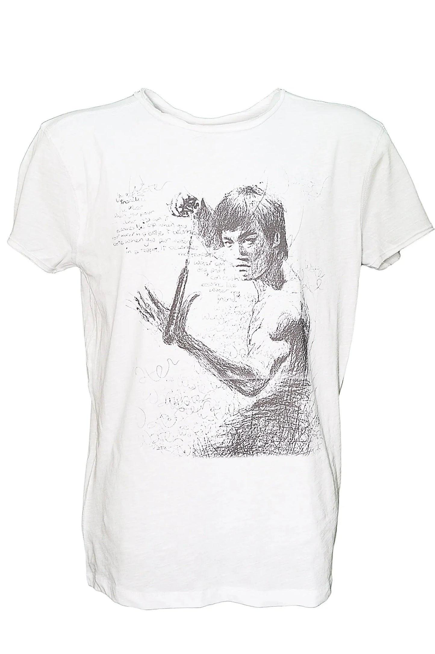 T-shirt bianca uomo streetwear con disegno artistico in stile urban, cotone fiammato