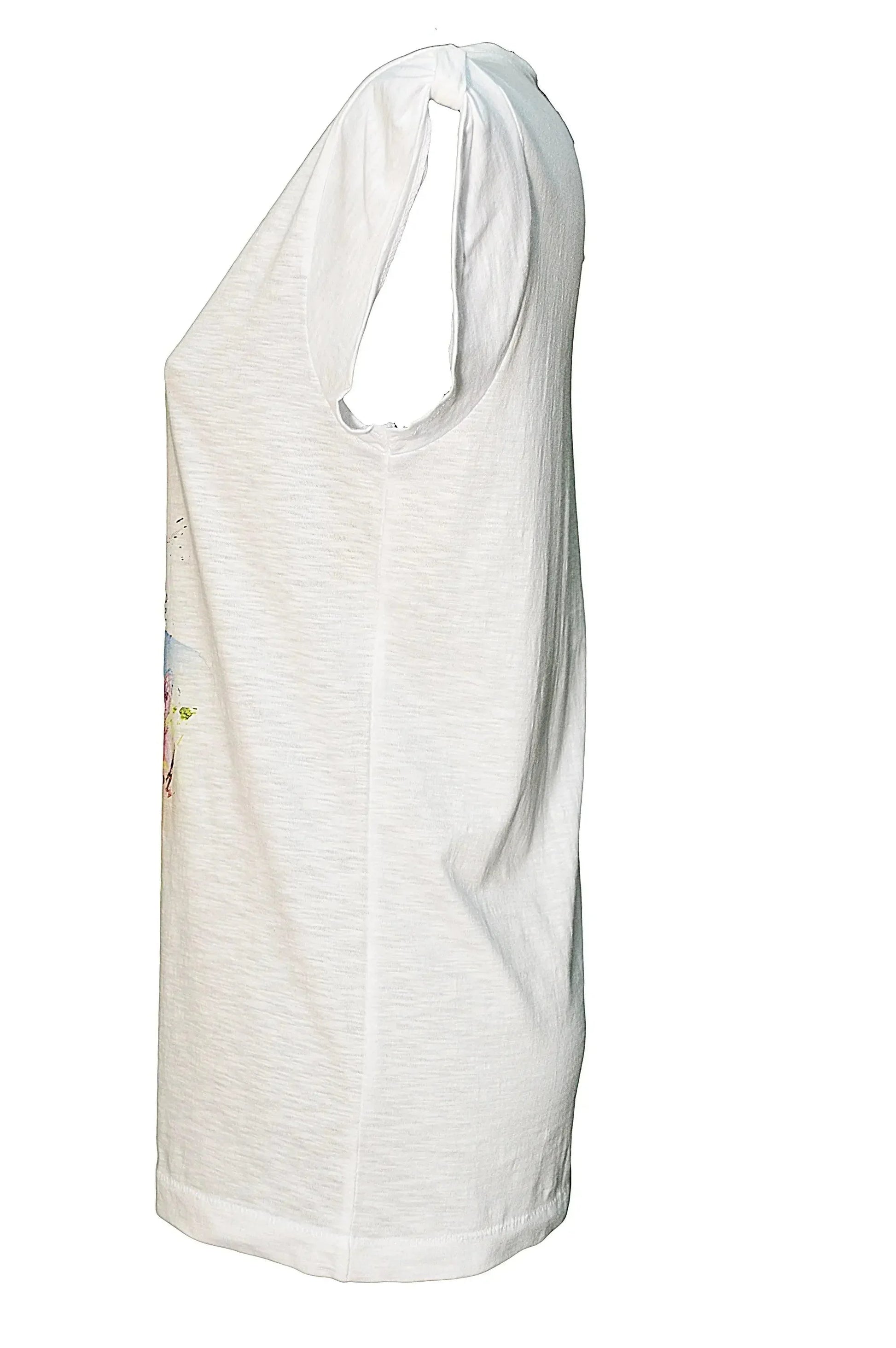 Maglietta donna streetwear bianca in cotone fiammato, vista laterale, stile urban