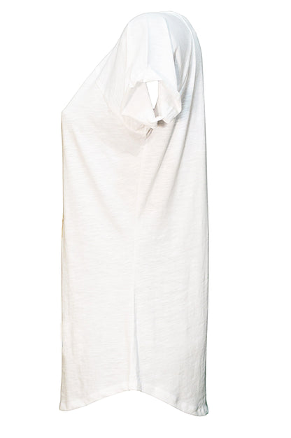 T-shirt donna bianca, cotone fiammato, stile urban streetwear, maniche corte.