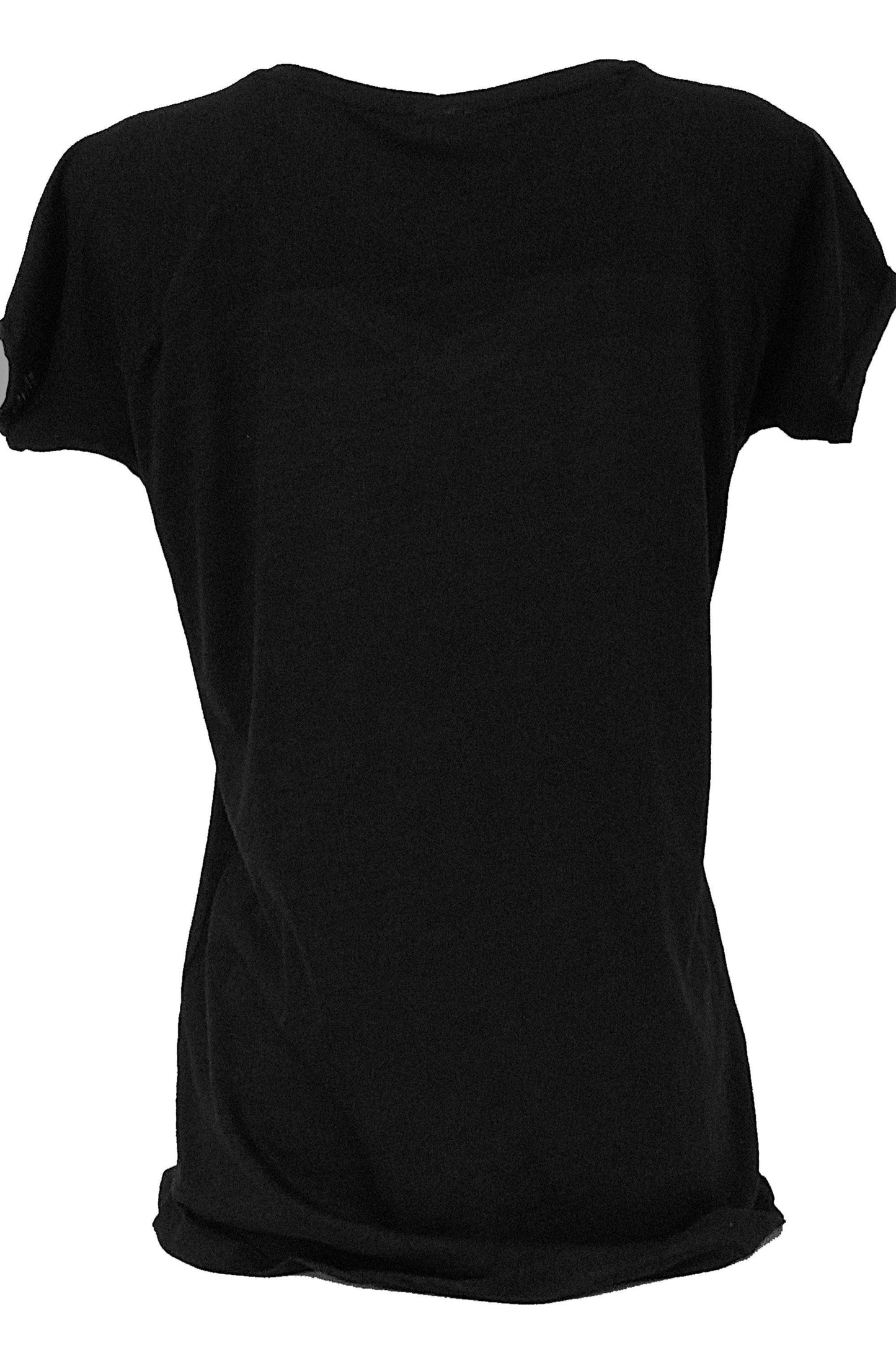 T-shirt nera donna streetwear in cotone, stile urban, vista posteriore