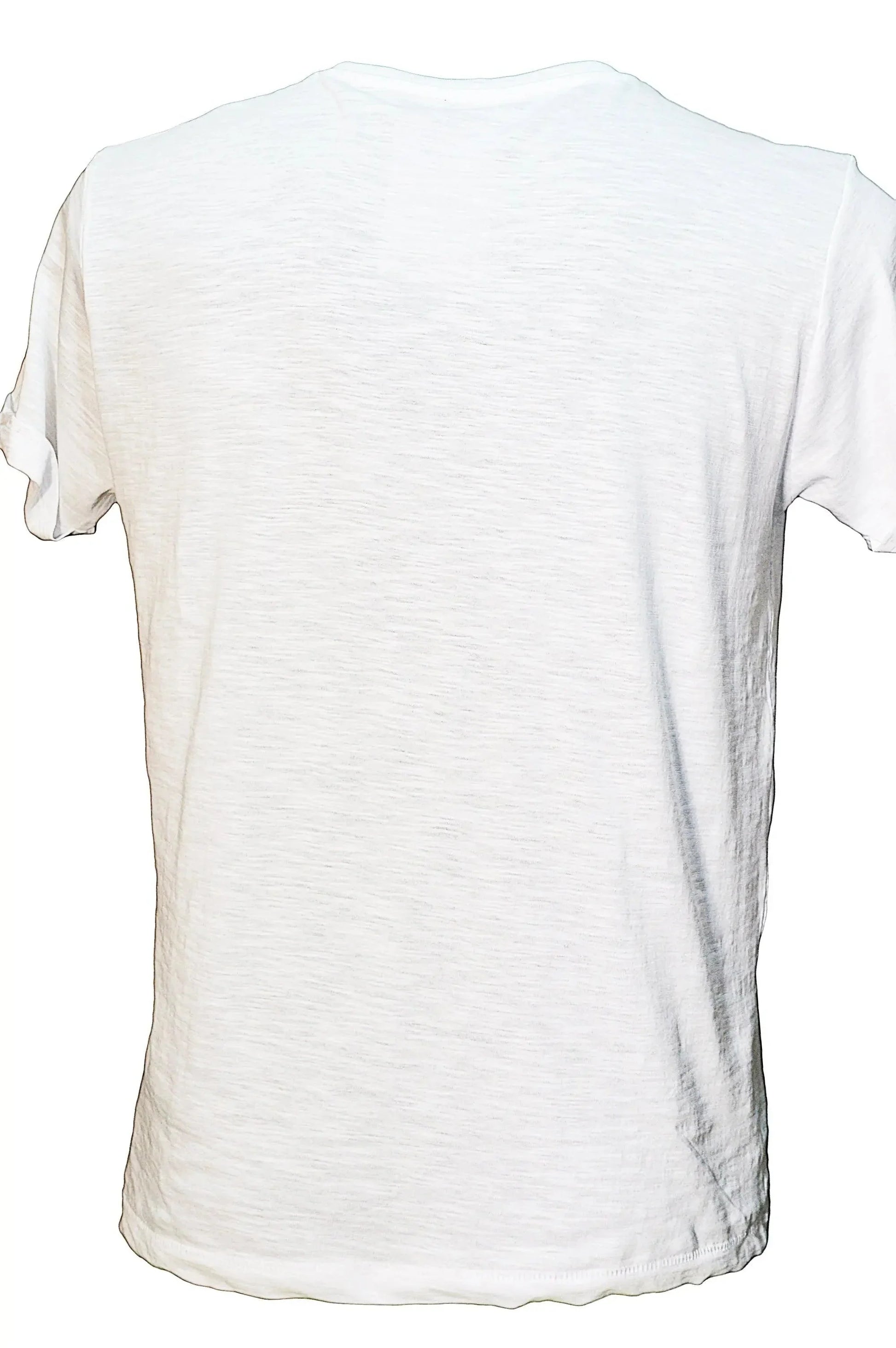 Retro t-shirt uomo bianco slub in cotone, streetwear essenziale, vista posteriore