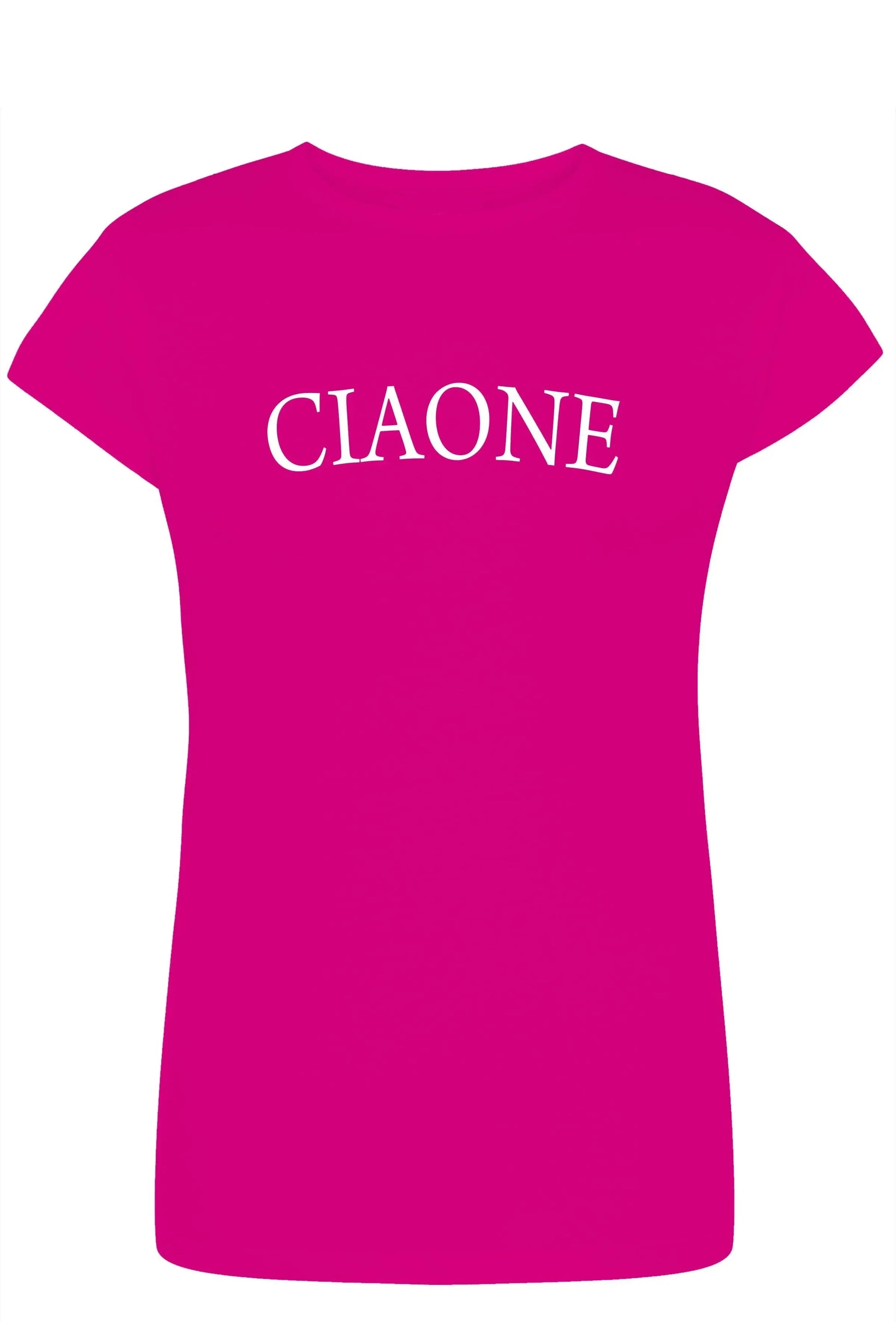 T-shirt streetwear donna fucsia in cotone con scritta CIAONE, stile urban Street Style Rimini