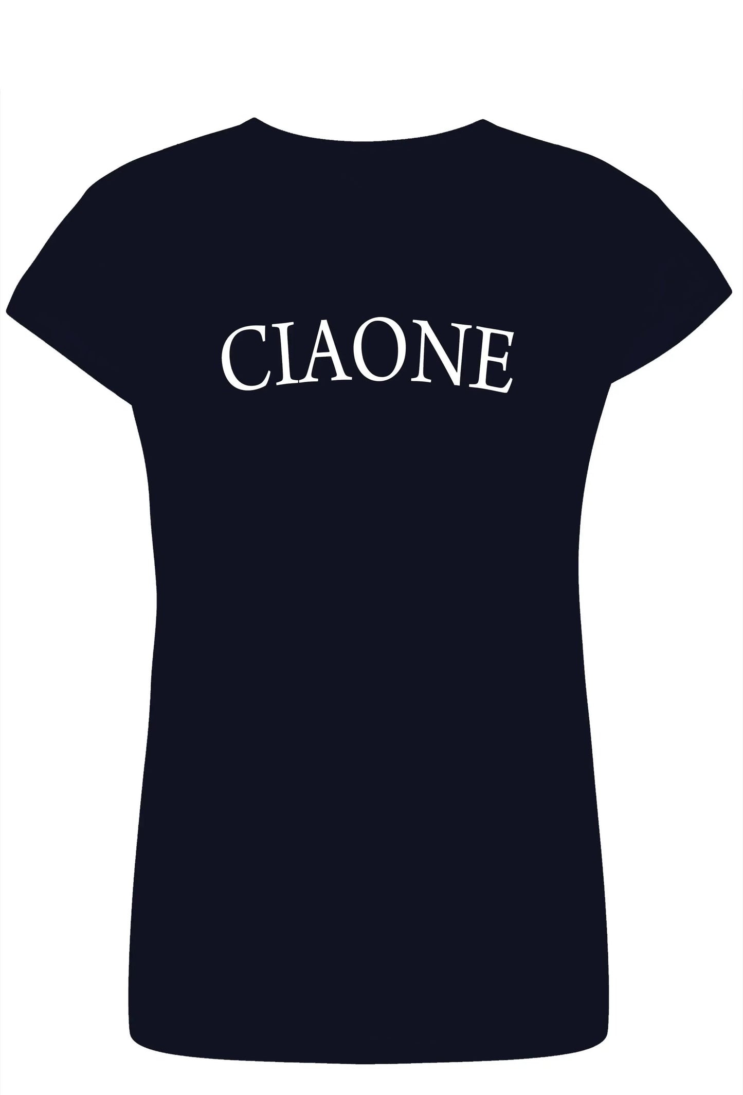 T-shirt donna streetwear cotone nero con scritta bianca CIAONE, stile urbano Street Style.