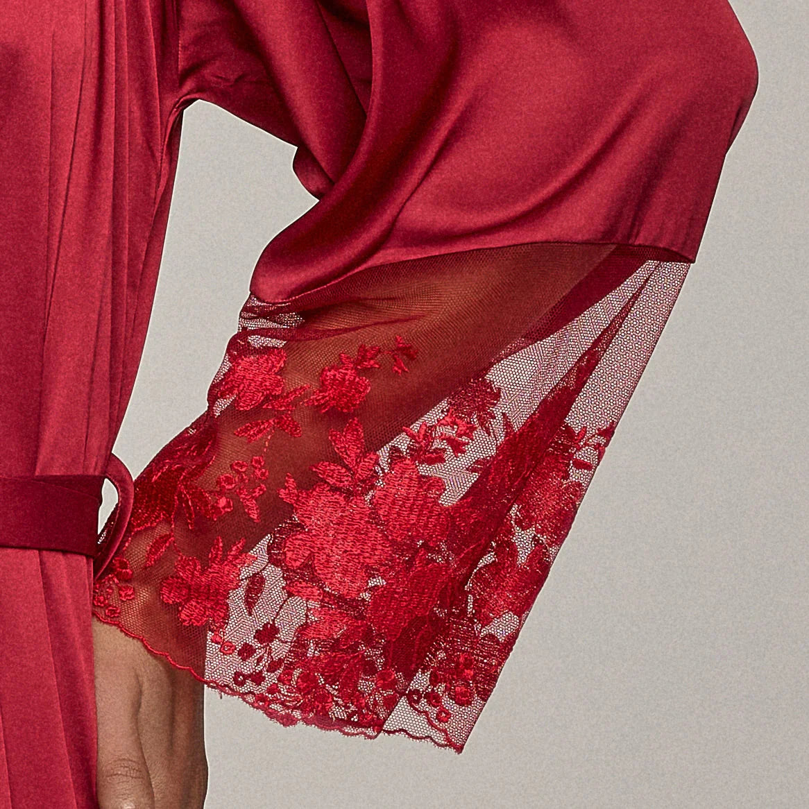 Long Sleeve Satin Bathrobe Ruby Red Tango - STREET STYLE