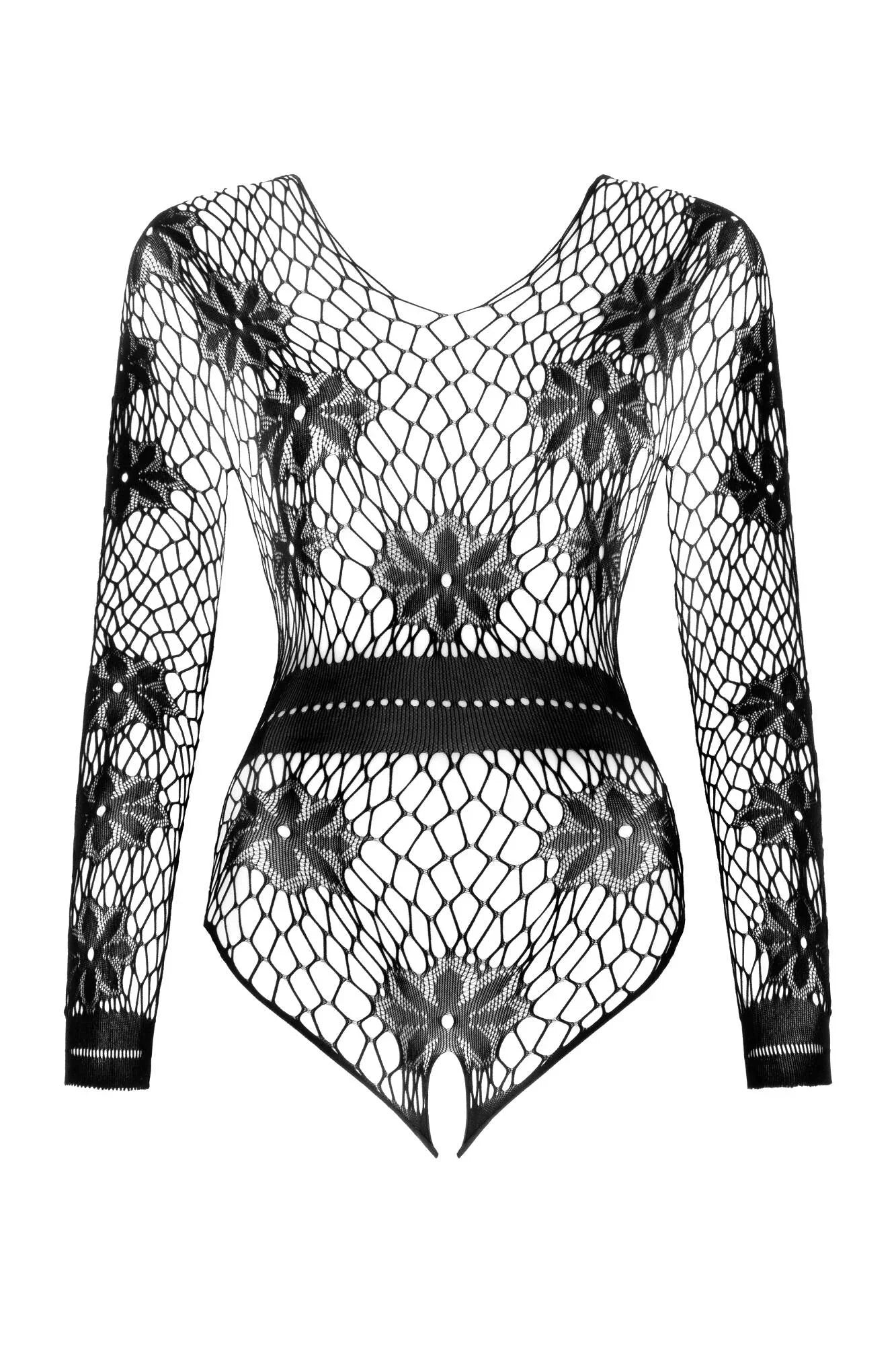 Sexy Long Sleeve Fishnet Bodysuit Regina Black - STREET STYLE