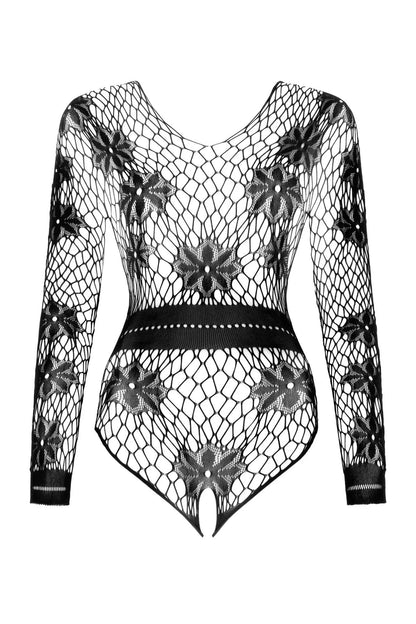 Sexy Long Sleeve Fishnet Bodysuit Regina Black - STREET STYLE