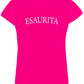 T-shirt donna streetwear fucsia con scritta ESAURITA in cotone pettinato