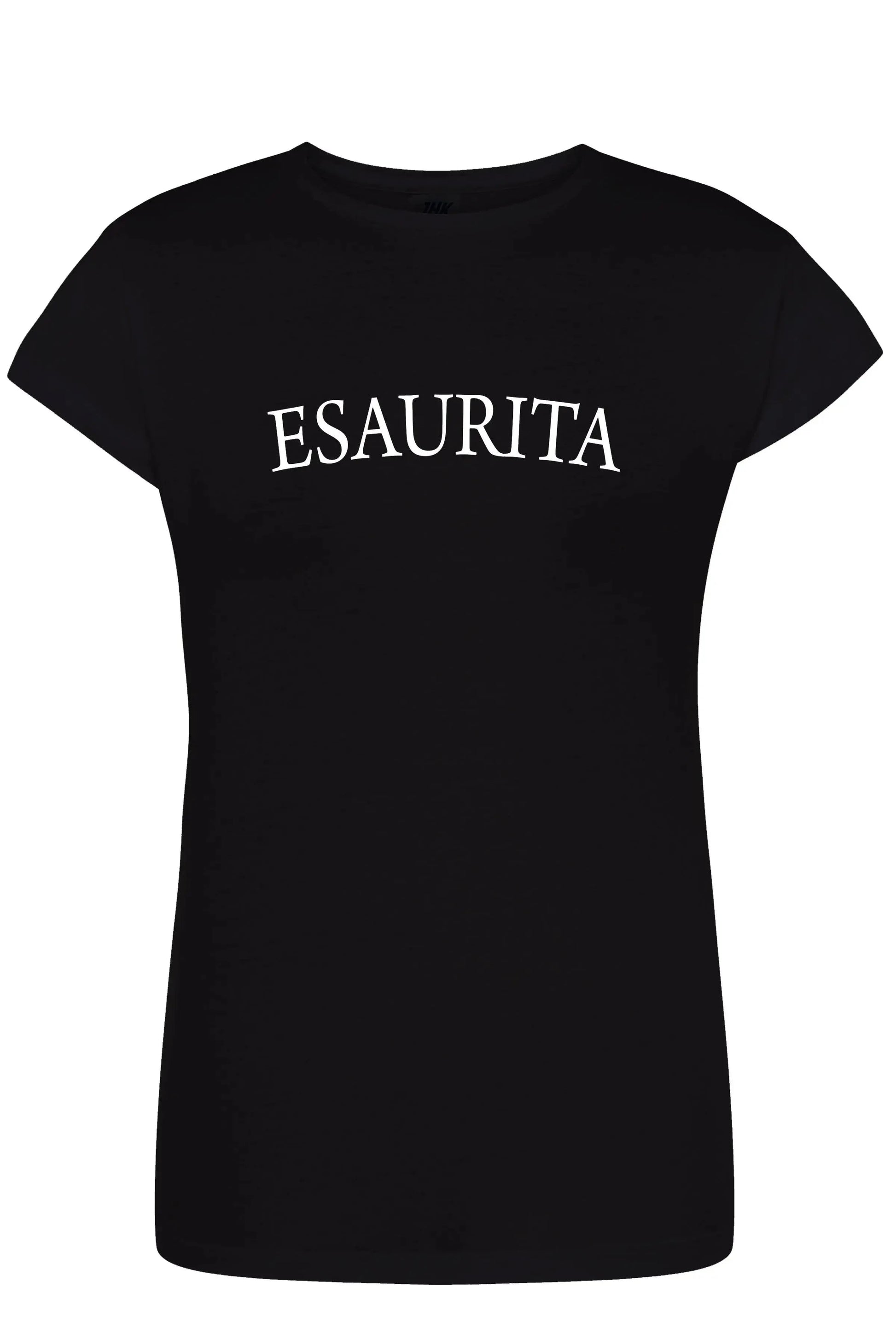 T-shirt donna nera street style in cotone con scritta ESAURITA, moda urban Street Style Rimini