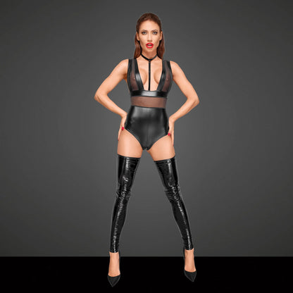 Sexy Sheer Powerwetlook Bodysuit Noir Handmade - STREET STYLE