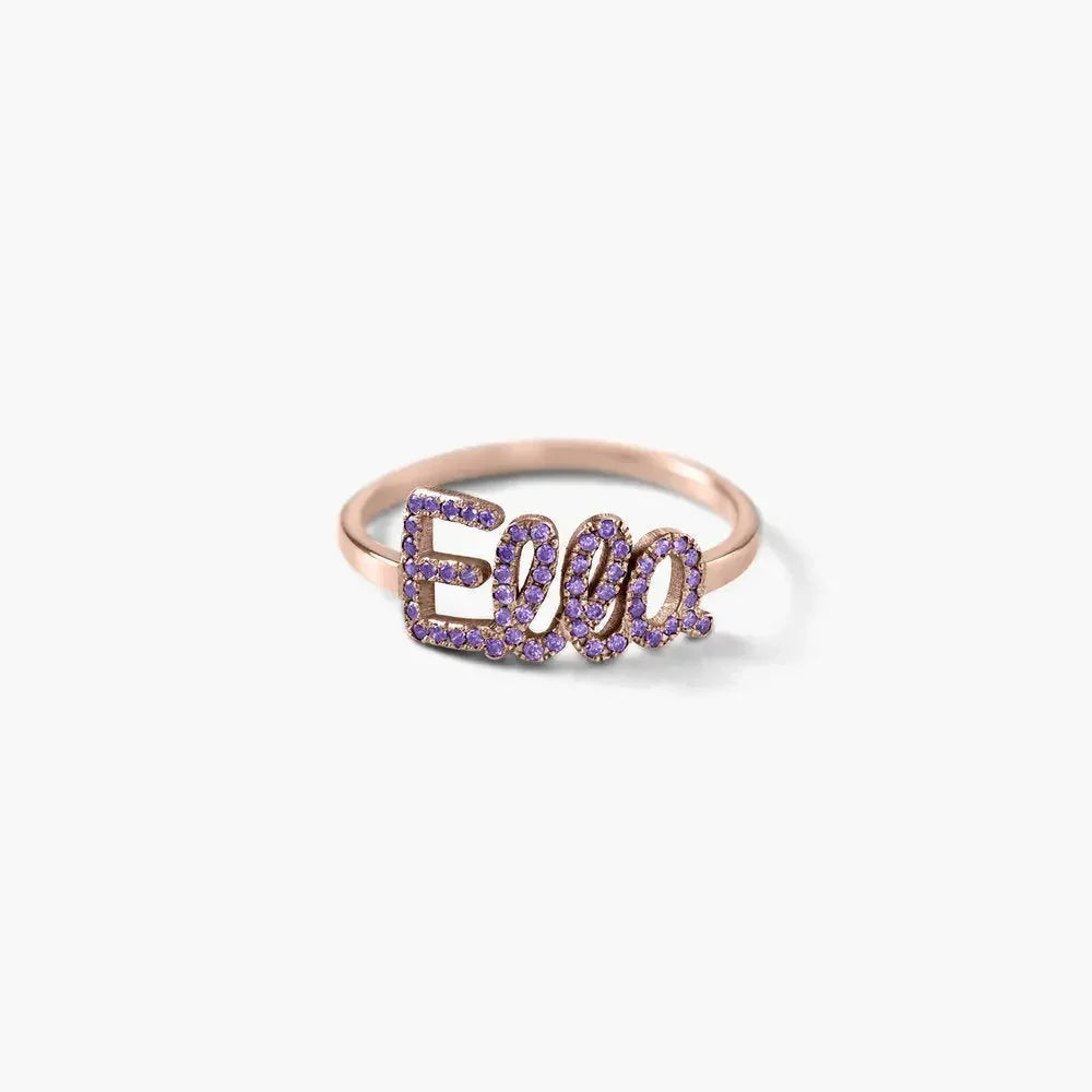 925 Sterling Silver Swarovski Stone Name Ring - Swarovski stone ring - STREET STYLE