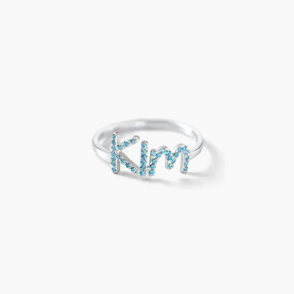 925 Sterling Silver Swarovski Stone Name Ring - Swarovski stone ring - STREET STYLE
