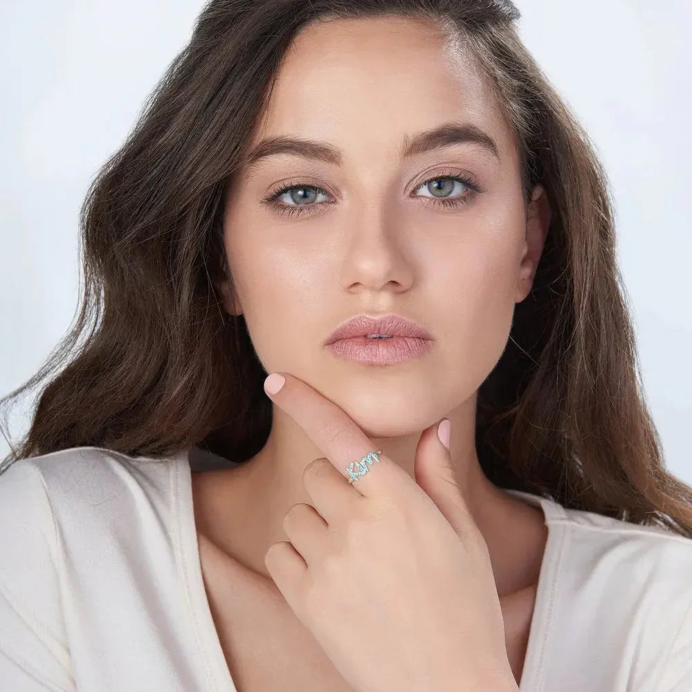 925 Sterling Silver Swarovski Stone Name Ring - Swarovski stone ring - STREET STYLE