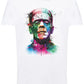 T-shirt bianca streetwear con stampa colorata artista stile Frankenstein, uomo, cotone